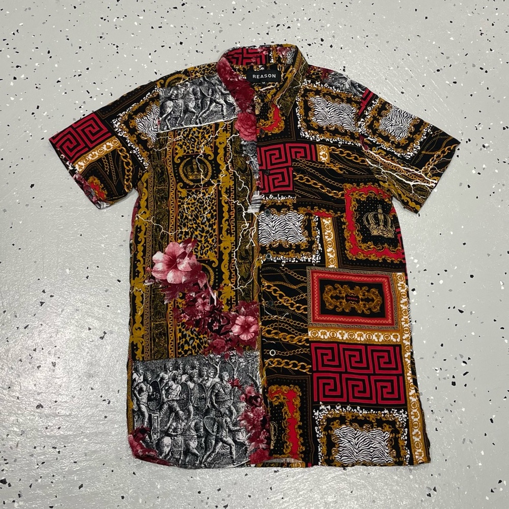 Reason Mens Polo Shirt Size Medium Ancient Greece / Flowers